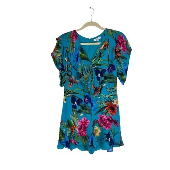 Parker Bradley Silk Romper Size 2 Faux-Wrap Floral Blue - Picture 3 of 11